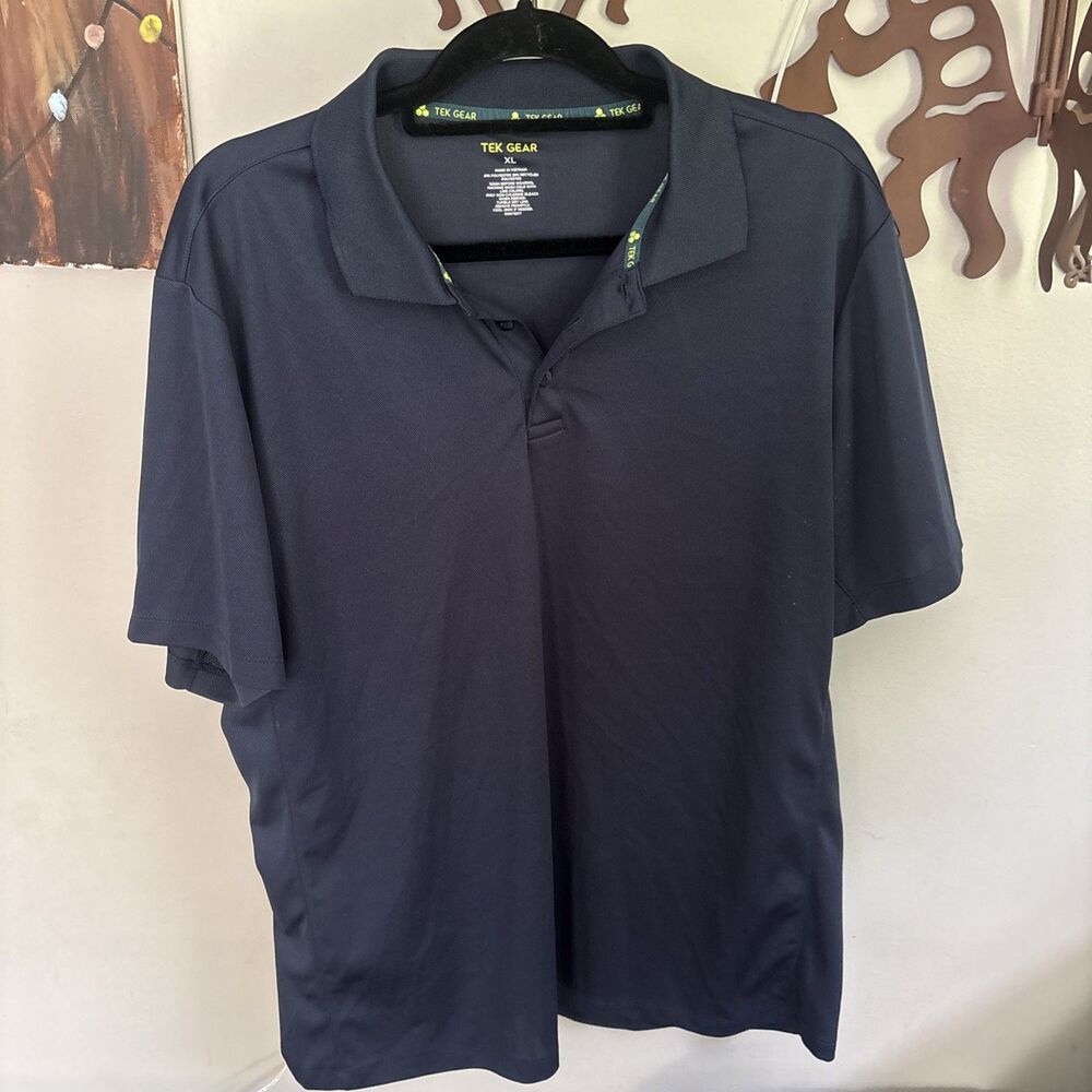 Tek Gear Polo Shirt Men's XL Blue Collared Short Sleeve Dry Tek Athletic Fit